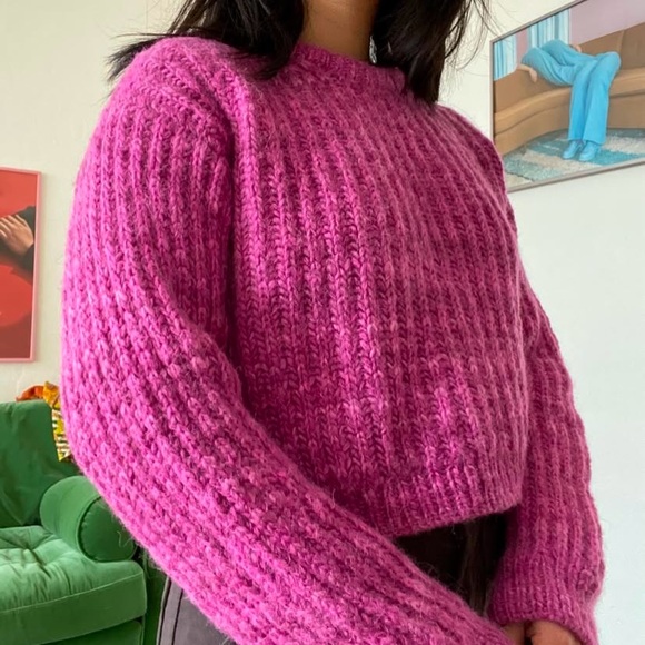 Handmade Pink Ribbed Cropped Sweater - Picture 2 of 6